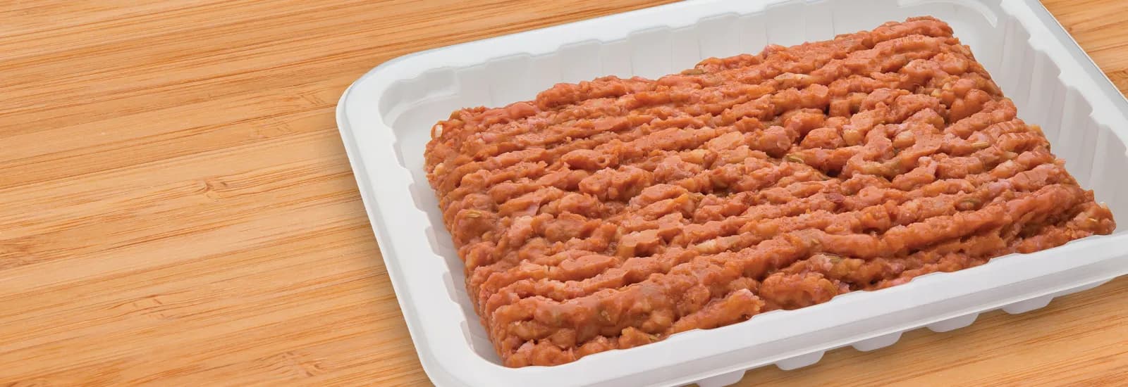 Plant-based mince in a tray