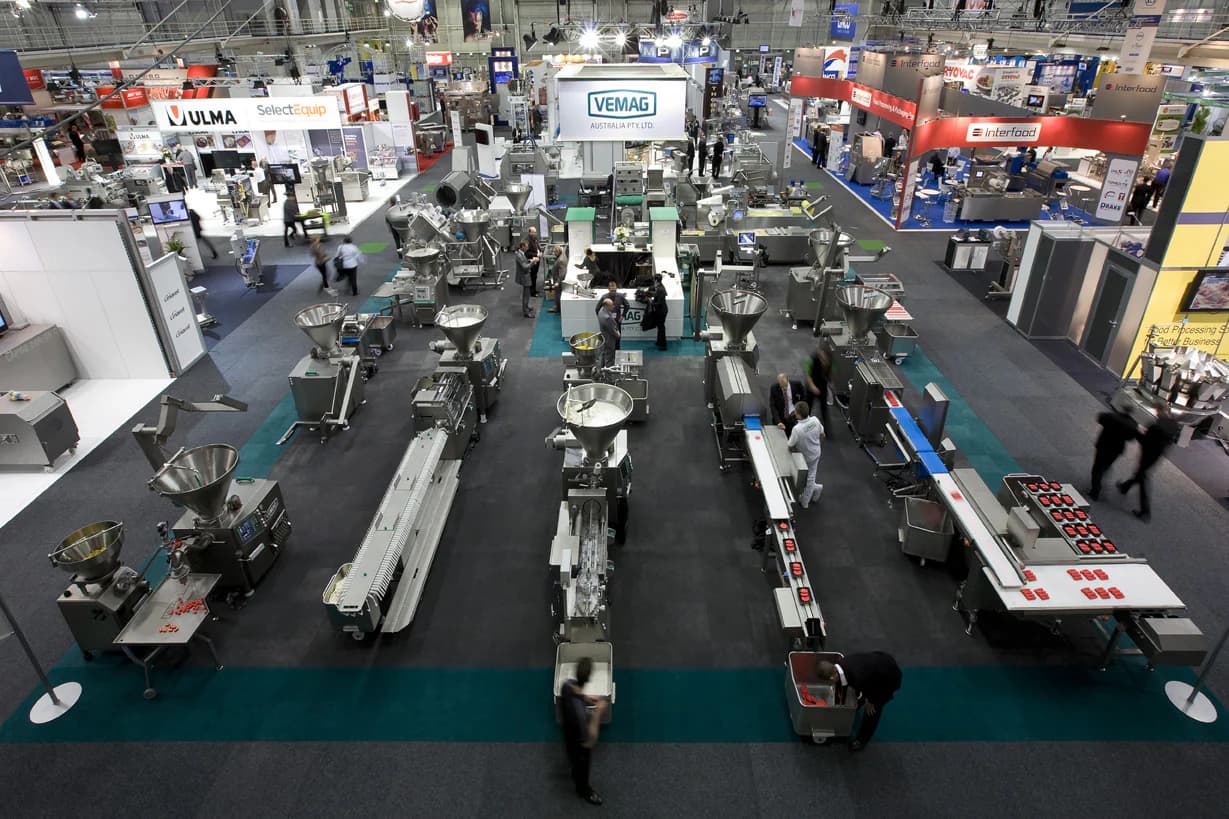 Overhead view of machinery lines on the VEMAG stand
